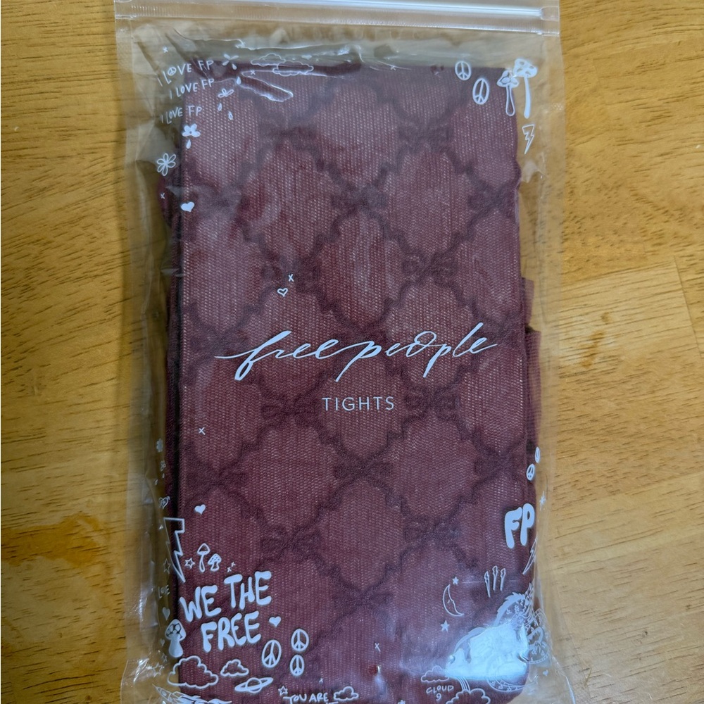 Free People Tights Red Bow Pattern Green Paisley 2 Piece Bundle OS - Picture 2 of 5